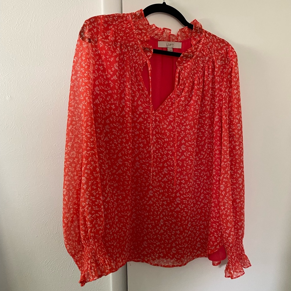 Loft red and white floral blouse